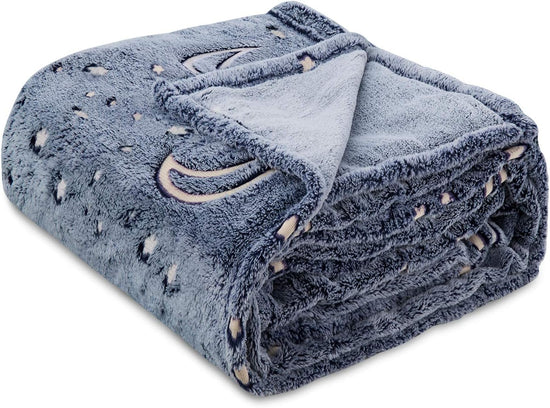 Image Title Glow in The Dark Throw Blanket, Moon and Stars Soft Warm Cozy Fuzzy Plush Blanket for Kids Teenage Boys Girls Women Best Friend Birthday Christmas